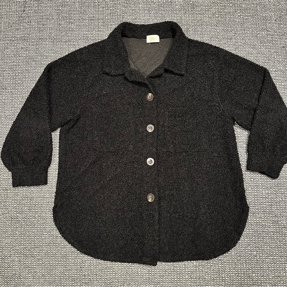 If She Loves Black Textured Shirt Jacket